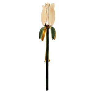 Sandor Green Pink Rose Brooch Pin, Signed L106